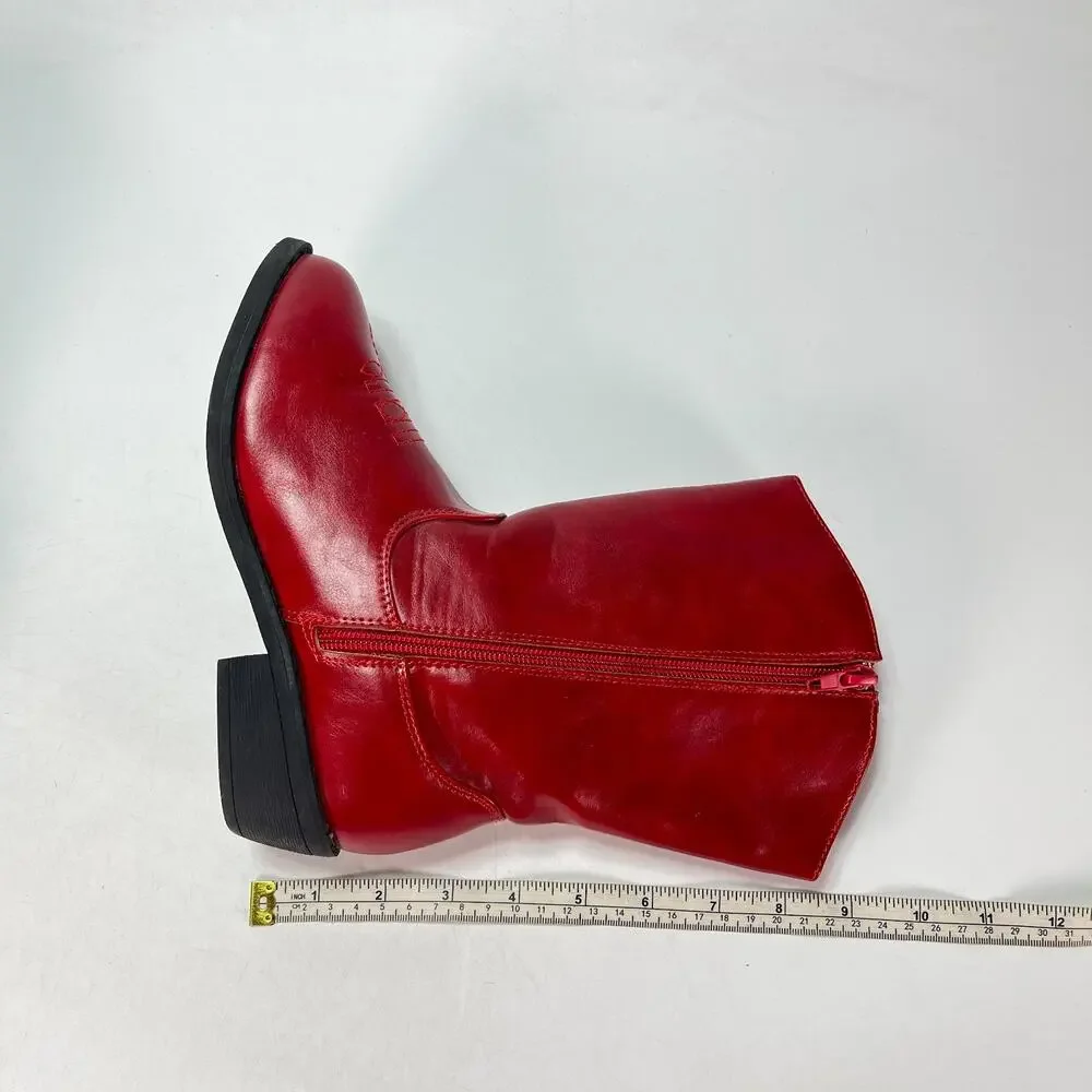 bebe Girls Red Classic Embroidery Mid Calf Western Cowgirl Boots Youth Size 3